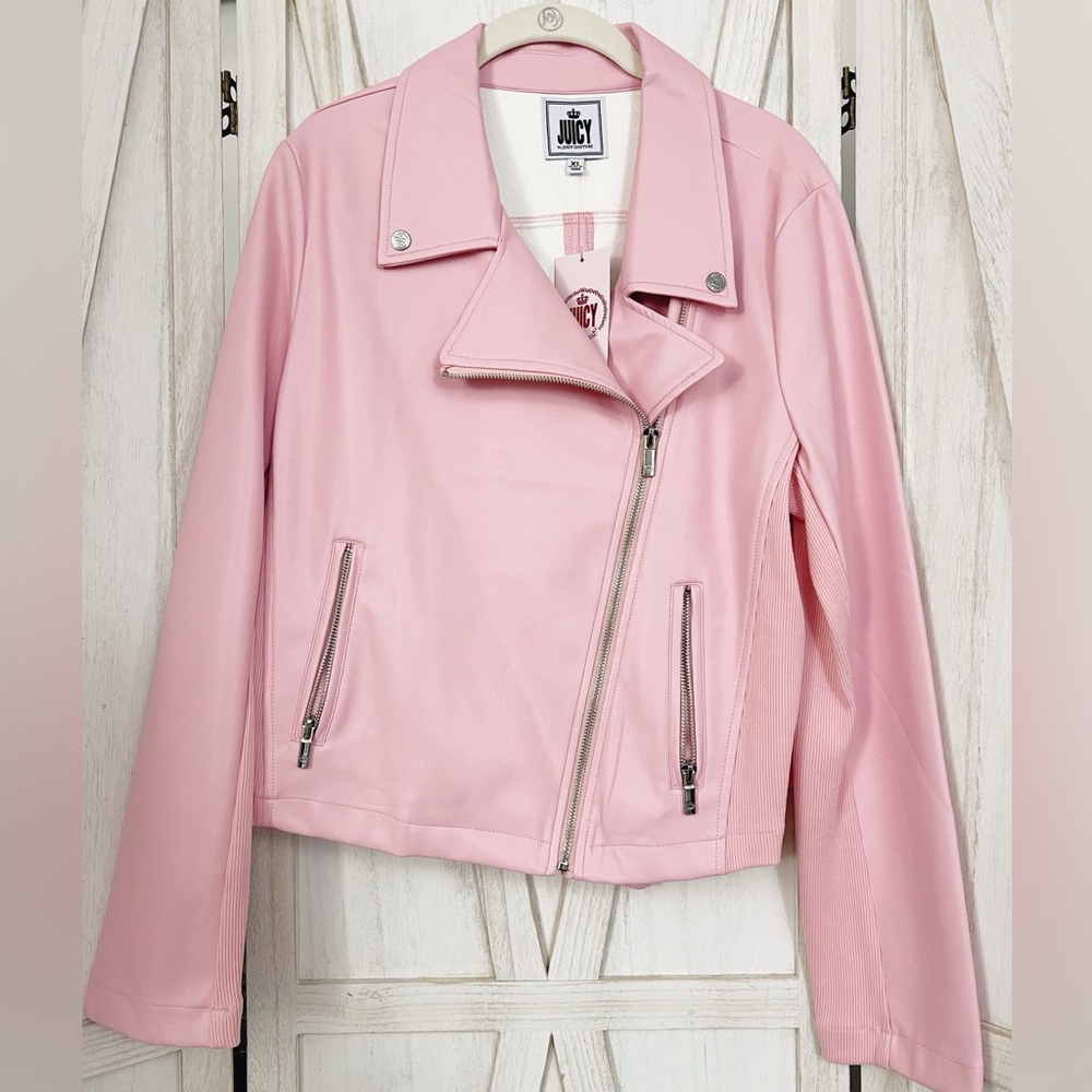 Juicy Couture Lightweight Motorcycle Jacket in Flamingo Pink Sz XL NWT